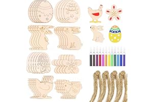HBell 40 Stück Oster-Bastelarbeiten, Holzornamente, unlackiert, zum Aufhängen, Verzierungen, Basteln für Kinder, Oster-Partyzubehör, DIY-Dekoration, Zuhause, Wandtür, Dekoration (Kaninchen und Ei)