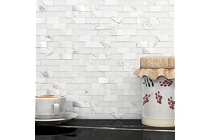 BeNice Marble Self Adhesive Brick Wall Tiles Peel and Stick Splash Back Tiles Kitchen Tile Stickers White Stick on Tiles Bathroom Shower Waterproof(10sheets)