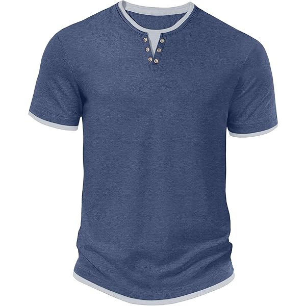 NITAGUT Henley T-shirts voor heren, korte mouwen, sluiting aan de