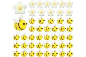 W RXKIOCS 48 Pezzi Api Api Decorative Api Peluche Decorazione Ape in Feltro di Lana Feltro Ape Artigianato Fiori di Peluche Bianco a Maglia per Decorazione Artigianale Fai da te Accessori per l'Abbigliamento