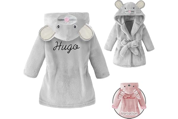 KDO MAGIC Peignoir bébé personnalisé - Prénom brodé - Robe de chambre douce et moelleuse - Cadeau personnalisable - Naissance, baptême, anniversaire, Noël, garçon, fille