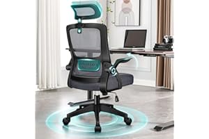 ALFORDSON Chaise de Bureau avec Support Lombaire pour Bureau à Domicile, Chaises D'ordinateur en Maille avec Appui-Tête, Accoudoir Rabattable, Chaise de Bureau Pivotante Inclinable, Gris Foncé