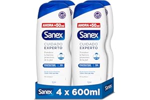 Sanex Cuidado Experto Protector Gel de Ducha, Pack 4 Uds x 600ml, Fórmula con Prebiótico Natural, Fortalece la Barrera Protectora de la Piel, 12H Hidratación, 0% Sulfatos, para Todo Tipo de Piel