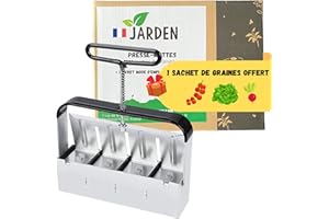 JARDEN® Presse-mottes Manuel pour Semis Professionnel - 4 Mottes Carré de 5x5 cm - Outil de Jardinage Inoxydable en Acier pour Plantation de Graines, Semences et Boutures
