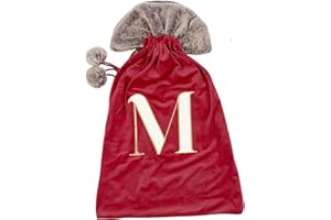 Celebright Christmas Sack with Embroidered Letter 'M' - Festive Holiday Décor for a Memorable Celebration - Faux Fur - Red