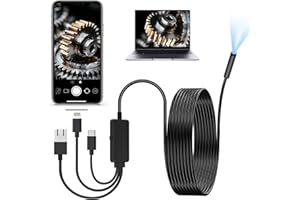 ETROBOT Endoscope Caméra d'inspection de Serpent 1920P, 4 en 1 Camera Endoscopique, Endoscope Type C de portée avec 8 lumières LED pour Smartphone Android et iOS Windows PC (16,5 FT/5M)