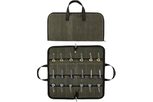 HFCOONY Pocket Knife Roll Bag,Zipper Knife Display Case with 18 Slots,Waxed Canvas Folding knife Case,Pocket Knife Holder Storage Case for Collection,Knife Organizer for Tactical Camping EDC Mini (Army Green)