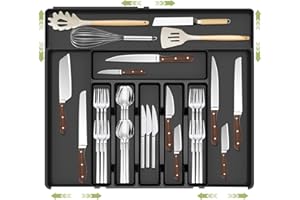 Charmofun Portaposate da Cassetto, Organizer Cucina Espandibile con 9 Scomparti, Nero