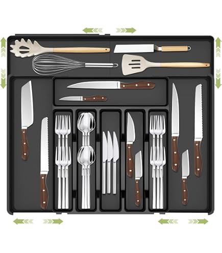 Porta Posate Regolabile In Bambù Per Cassetti: 8 Scomparti, Lunghezza 43-50 Cm, Organizzatore Per Cucina - 3