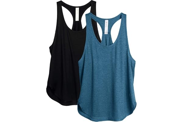 icyzone Femme Débardeur de Sport Yoga Shirts sans Manches Dos Nageur Fitness Tank Top, Lot de 2