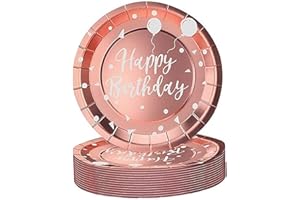 AHPYEUHK 50 PCS Assiette Jetable Anniversaire 17,8cm Assiettes en Carton Papier Party Vaisselle Jetable pour Decoration BBQ Party Fête Mariages Camping (Or rose)