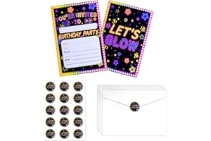 PTECDROTS Set di 20 inviti per feste con buste Let's Glow Neon Bomboniere stampate su entrambi i lati per ragazze e bambini inviti per feste di compleanno, 17 x 12 cm
