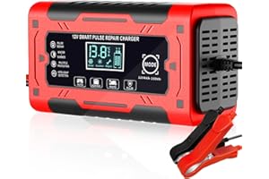 DSGKUU 6-Amp Car Battery Charger, New 12V Smart Fully Automatic Battery Charger with 10 Stage Charging Progress for AGM, GEL, EFB, Deep Cyele, Wet and Lead Acid Batteries