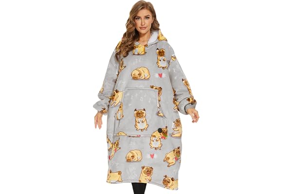 TRE POODLE överdimensionerad filt huvtröja, sherpa fleece bärbar filt sweatshirt för vuxna barn, varm mjuk mysig huva filt kvinnor män barn, en storlek passar alla