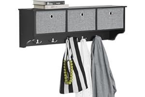 SoBuy Wall Coat Rack Wall Shelf Storage Unit with 3 Baskets & 5 Hooks - Coat Hooks Wall Mounted for Hallway Organiser - Storage Cabinet for Coats, Bags, Scarves W100xD20xH31cm Black FRG282-SCH