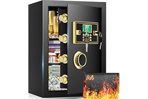 SANFNZ 50L Safe Tresor für Zuhause Feuerfest mit Feuerfest Wasserdicht Geldtasche, Digitaler Möbeltresor mit Schlüssel, Zahlenschloss,Innenschrank, Regal, LEDLicht, Heimtresor für Geld Schmuck Dokumente