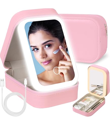 Aiborke Make-up-Tasche Mit LED-Spiegel – Herausnehmbare Fächer, 5x Vergrößerung (reisefreundlich)