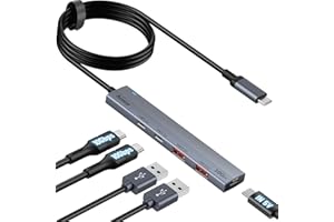 Aceele Hub USB C 3.2 Gen 2 con 2 Puertos USB-A y 2 Puertos USB-C de Datos y Tipo-C Carga, con Cable de 100 cm para Macbook Pro/Air, Portátil, PC, Xbox, iMac, PS5 y más