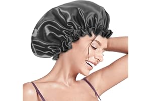 Aquior Shower Caps, Reusable Shower Cap for Women, Double Layer Waterproof Hair Cap, Large Size for All Hair Lengths,for Girls Spa Home Salon Use (Black)