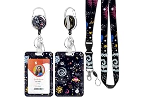 BOUTILON ID Badge Holder mit Lanyard, einziehbare ID Badge Card Holders Abnehmbare Hals Lanyard Strap mit Badge Reel und vertikale ID-Halter für Krankenschwester Studenten (Universe)