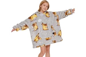 THREE POODLE Oversized Blanket Hoodie for Kids, Sherpa Fleece Wearable Blanket Sweatshirt for Girls Boys, Warm Soft Cozy Hooded Blanket Kids, One Size Fit All