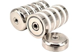 MAGNET-KAUF Magnes neodymowy z otworem gwintowanym – bardzo silne magnesy garnkowe D 25 mm – siła ciągnąca 20 kg – płaski chwytak okrągły z otworem gwintowanym M5 gwint wewnętrzny [10 sztuk]