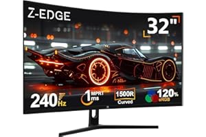 Z Z-EDGE Z-Edge 32 Inch Curved Gaming Monitor 240Hz 1ms MPRT Full HD 16:9 Curved Screen Frameless LED Monitor, Ultra-Thin Bezel, FreeSync, DisplayPort & HDMI, Black