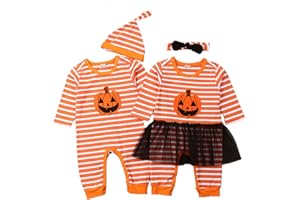 PanLidapan Newborn toddler baby Boy girl Halloween outfit clothes long sleeve pumpkin romper striped jumpsuit headband/Hat