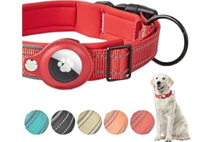 Boloshine Airtag Collar de Perro Reflectante y Acolchado para Apple AirTag, Ajustable Táctico Nailon para Perros Pequeño, Mediano y Grande (Rojo, S)