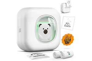 Lovcoyo Etikettendrucker, Mini Fotodrucker Mit 2 Rollen Endlos-Thermopapier, Mini Tragbarer Drucker Für Studium Büro, Type-C Kompatibel Mit iOS Android, Bluetooth Tragbar