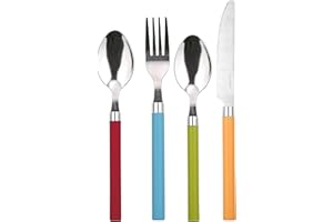 RB RENBERG RB RENBERG Funny Black - Juego De Cubiertos 24 piezas de Acero Inoxidable - 6 Cucharas - 6 Tenedores - 6 Cuchillos - 6 Cucharas De Té - Acabado Tumble - Negro