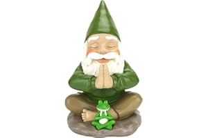 GlitZGlam Gnomo Zen e Rana Zen - Namaste – Tranquillità e Pace per il tuo Giardino fatato e Gnomi da giardino siglati Statuina Gnomo in Miniatura alta 13,97 cm