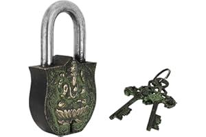 Zap Impex Lucchetto decorativo con otturatore in ottone massiccio inciso Ganesh con patina naturale in un lucchetto decorato a mano antico ornamentale per sicurezza.