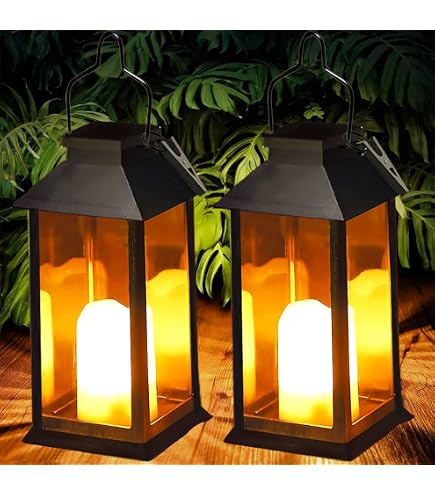 Lot De 4 Lanternes LED Effet Flamme - Hauteur 23 Cm, Noir - Pour Extérieur Et Intérieur - Posables Ou à Suspendre - Sans Piles - 7