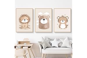 Ueiwffzo 3er Set Poster Bilder Kinderzimmer Dschungel Tiere Bilder, Babyzimmer Deko Leinwand Bilder Boho Wandbilder, Wandposter Kinderzimmer, Ohne Rahmen (30x40cm)
