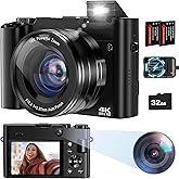 Digital Camera 4K, 64MP Autofocus Digital Camera Selfie Camera for Photography, Compact Digital Camera,Vlogging Camera for Yo