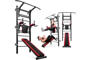 ‎HS HOP-SPORT Hop-Sport Multifunktionale Sprossenwand mit Klimmzugstange & Sit-Up-Bank, robuste Kraftstation für Zuhause, ideal für Calisthenics & Bauchtraining, Max. Belastung 150 kg