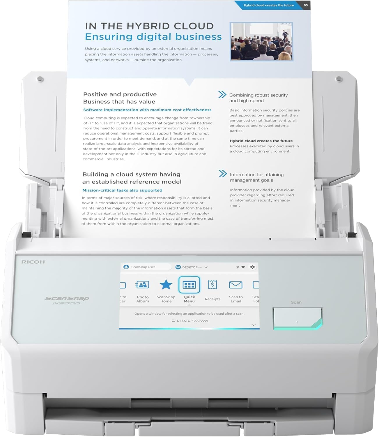 ScanSnap iX2500 (White) High-Speed Duplex Document Scanner, 45 ppm / 90 ipm, 100-Sheet ADF, 600 dpi Optical, 5″ Touchscreen, Wi-Fi 6, USB 3.2 Gen 1×1, PC & Mac