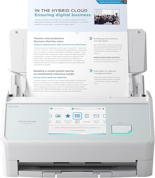ScanSnap iX2500 (White) High-Speed Duplex Document Scanner, 45 ppm / 90 ipm, 100-Sheet ADF, 600 dpi Optical, 5″ Touchscreen, Wi-Fi 6, USB 3.2 Gen 1×1, PC & Mac - 1