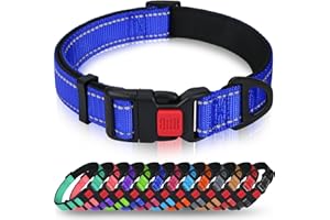 Taglory Collare per Cani, Imbottito Nylon Regolabile Traspirante Riflettente Collari per Cani di Taglia Extra Grande, Blu Scuro