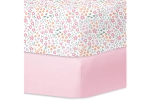 Little Grape Land Pack of 2 Baby Cot Fitted Sheets 70 x 140 cm - Microfibre, Soft & Breathable, Elasticated Edging, Easy Care, Flowers / Light Pink