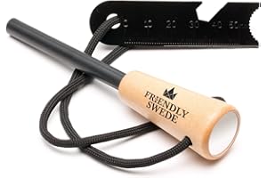 The Friendly Swede Encendedor de fuego y abrebotellas Easy Grip – Longitud ideal con mango de madera, chispas fuertes para camping, exteriores, supervivencia (grano de madera)