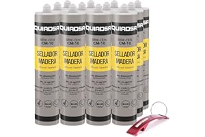 BRICOLEMAR Kit Sellador Elástico para Madera BRIK-CEN CM-10 Gris Claro caja de 12 cartuchos 300ml + Llavero/Abrebotellas de Regalo (Gris Claro)
