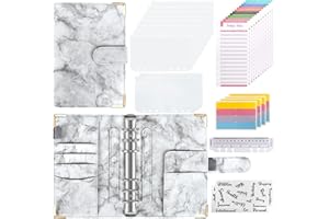 Jukibole Cahier Budget A6, Lot de 30 Reliure à 6 Trous avec Pochettes, Feuilles Budgétaires, Autocollants d'étiquettes, Reliure à Anneaux Souple (Gris)