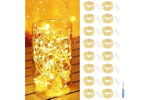 btfarm 16 Pack LED Fairy Lights Battery Operated, 2M/7FT 20LED Small String Lights Battery Powered Waterproof Mini Silver Wire Fairy Lights Indoor Outdoor for Jars Bedroom Christmas Party-Warm White