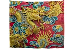 A.Monamour Tapices Antiguo Asiático Chino Dragón Dorado Fengshui Suerte Tótem Fondo Tejido Tapicería Pared Cortinas Para Dormitorio Sala De Estar Dormitorio 102x153cm