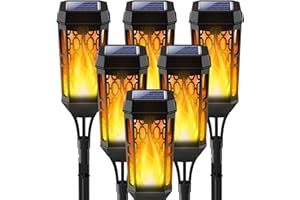 Joltix Solari Fiamma Luci, Lampade Solari da Giardino, 6 Pezzi 12 LED Lampada Solare da Esterno, IP65 Luci Solare Esterno impermeabile Decorazione per Giardino Cortile Prato Patio (Giallo Caldo, 6)