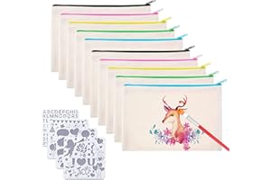 Booaee 10 Stück DIY Blanko Stoffbeutel,DIY Blanko Stoff Federmäppchen mit 4 Malvorlage,Stoffbeutel zum Bemalen,Stoffbeutel Federmäppchen,Federmäppchen Kinder,Wird für Kinder zum DIY Bemalen,Dekorieren