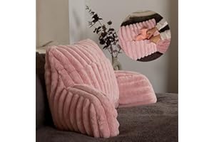 OHS Reading Pillow Faux Fur Ribbed, Heatable Pocket Cuddle Cushion for Bed Super Soft Cosy Pillow with Arms Support Pillows for Sitting up in Bed, Blush Pink