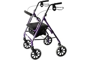 Days Lightweight Folding Rollator Walker – Mobility Aids, Adjustable Walking Frame with Padded Seat, Lockable Brakes, Ergonomic Handles, Walking Aid, Portable Walker for Elderly, Medium – Purple